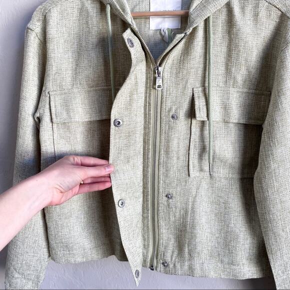 NWT Avec Les Filles Sage Green Hooded Zip Up‎ Utility Jacket - Picture 3 of 6